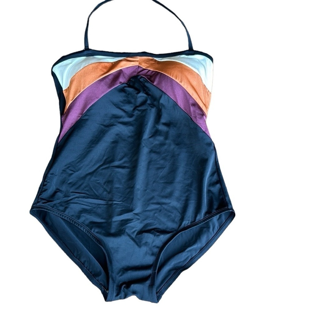 Swimsuits For All Navy One-Piece with White, Orange & Purple Chevron